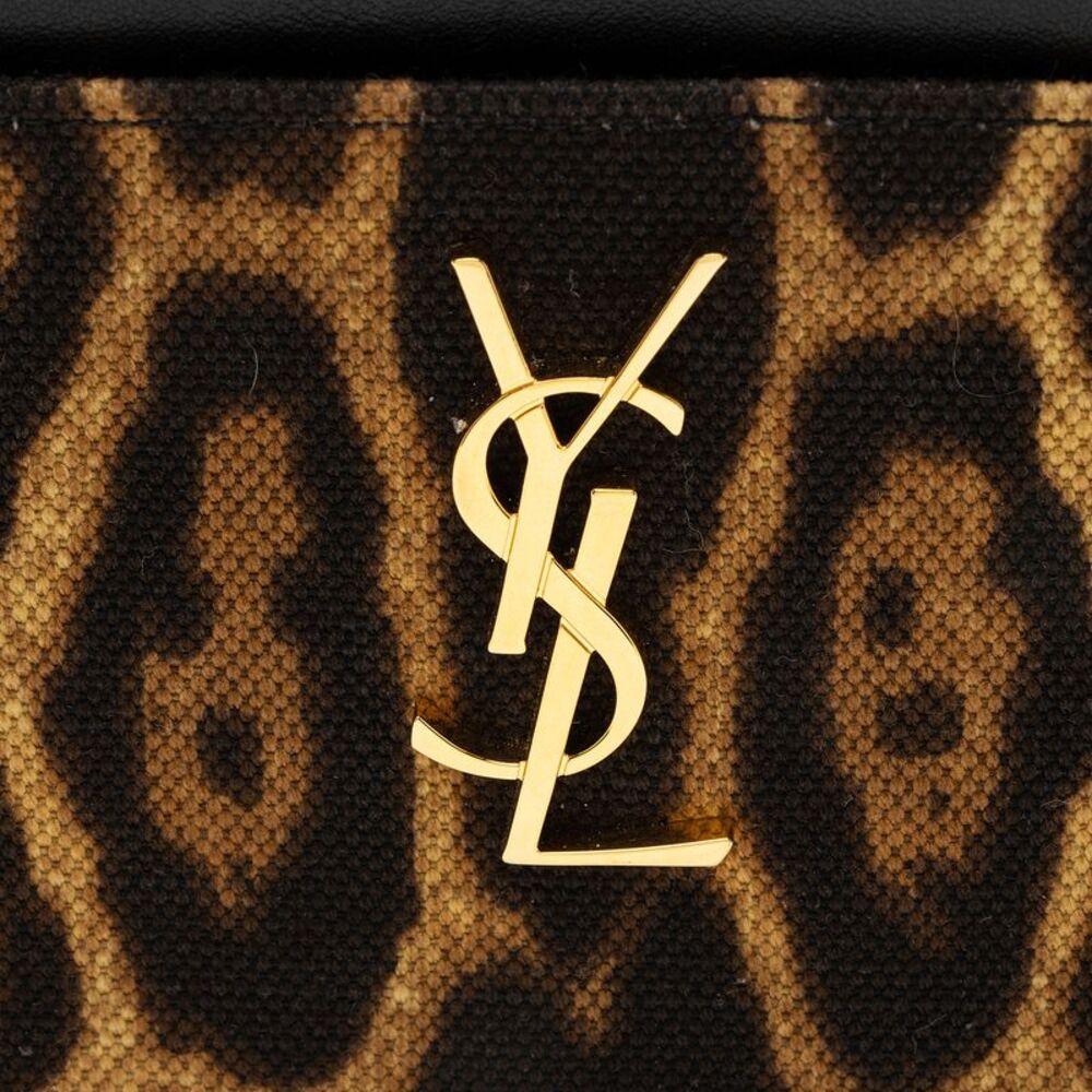 Saint Laurent Canvas Calfskin Leopard Monogram Bill Pouch - Picture 8 of 10